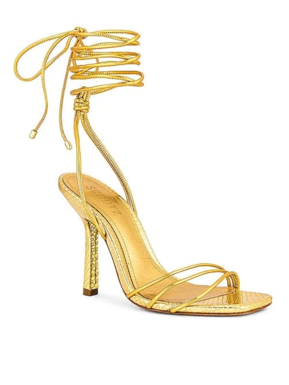 Schutz Thea Gold Ankle Tie Heels